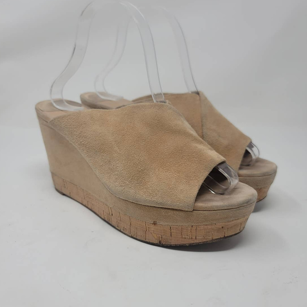 Diane Von Furstenberg Platform Wedge Slide Sandals Women's Size 9 M Tan Suede